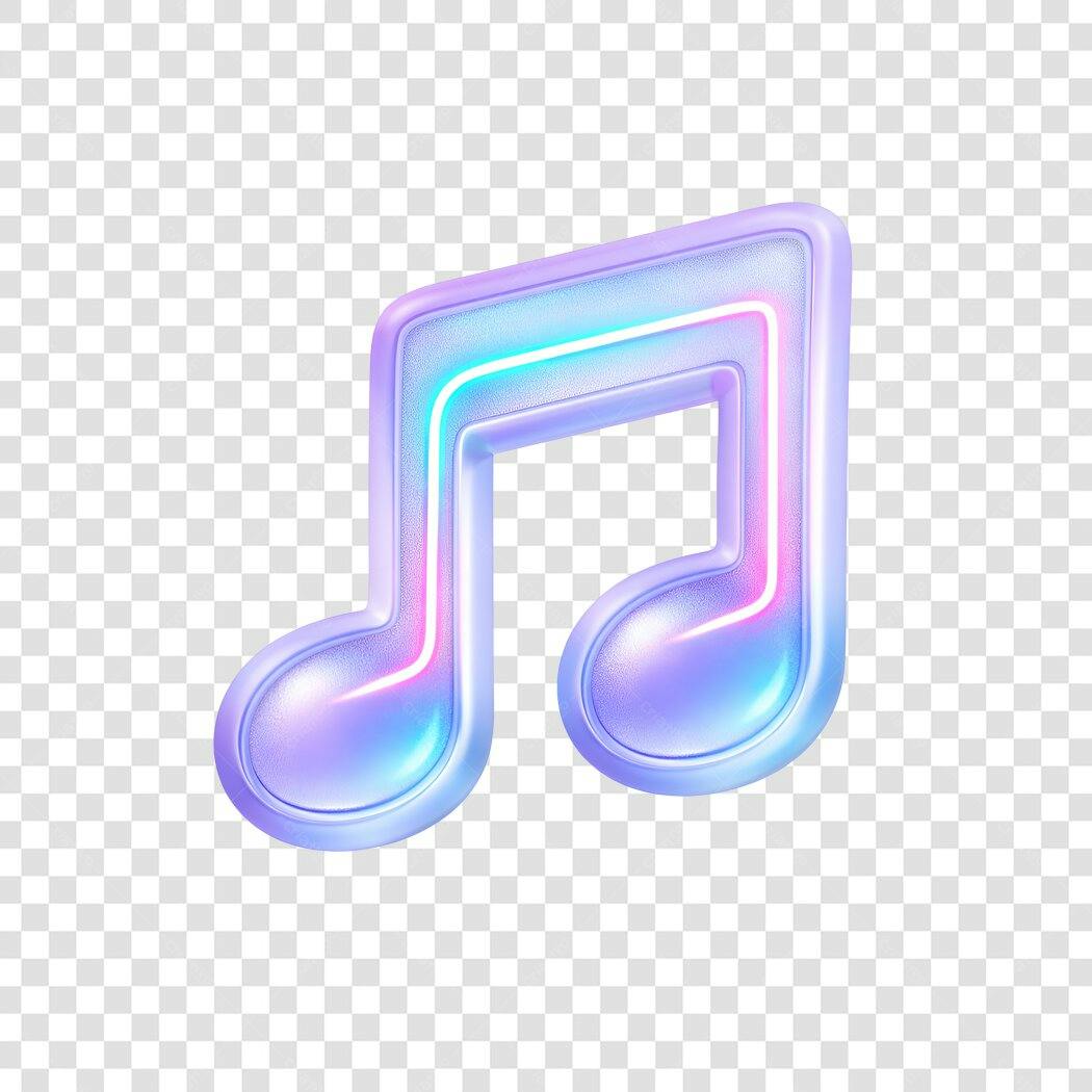 Elemento 3D Nota Musical Neon Roxo Azul PNG Fundo Transparente
