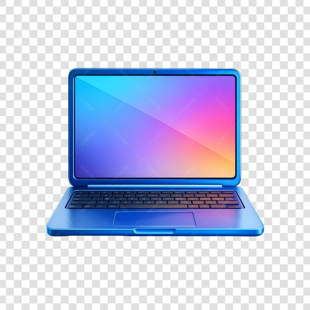 Elemento 3D Notebook Azul Tela Colorida PNG Fundo Transparente