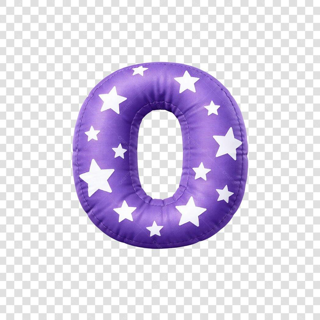 Elemento 3D Número Zero Roxo Estrelas PNG Fundo Transparente