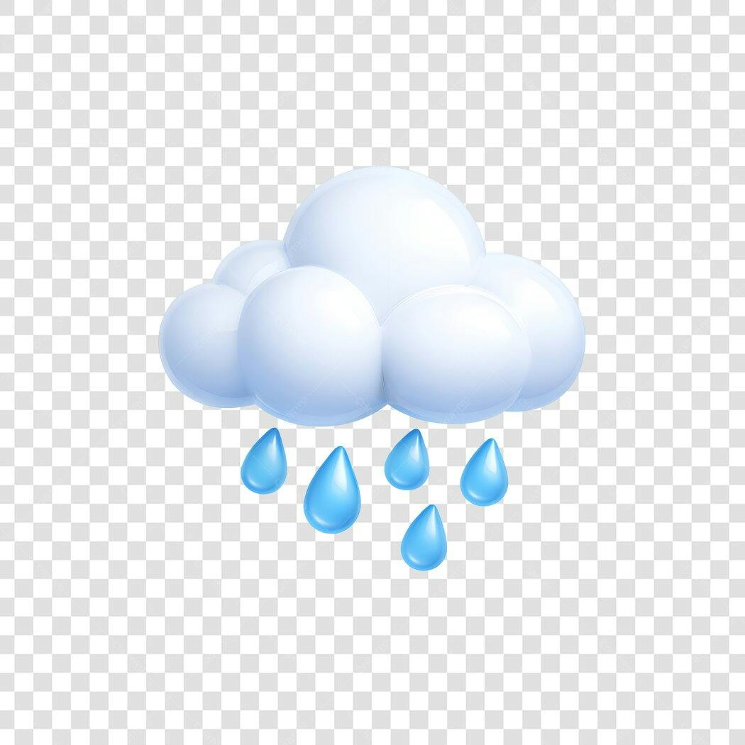 Elemento 3D Nuvem Chuva Gotas Azuis PNG Fundo Transparente