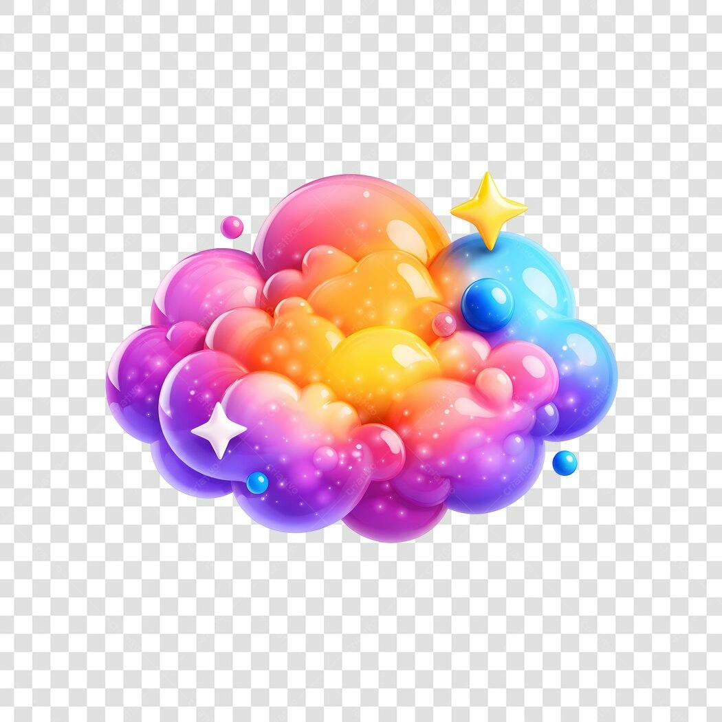 Elemento 3D Nuvem Colorida Brilhante PNG Fundo Transparente