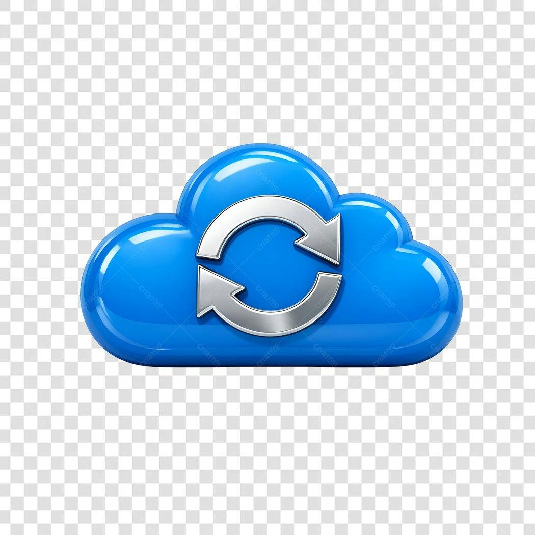 Elemento 3D Nuvem Sincronização Azul Brilhante PNG Fundo Transparente
