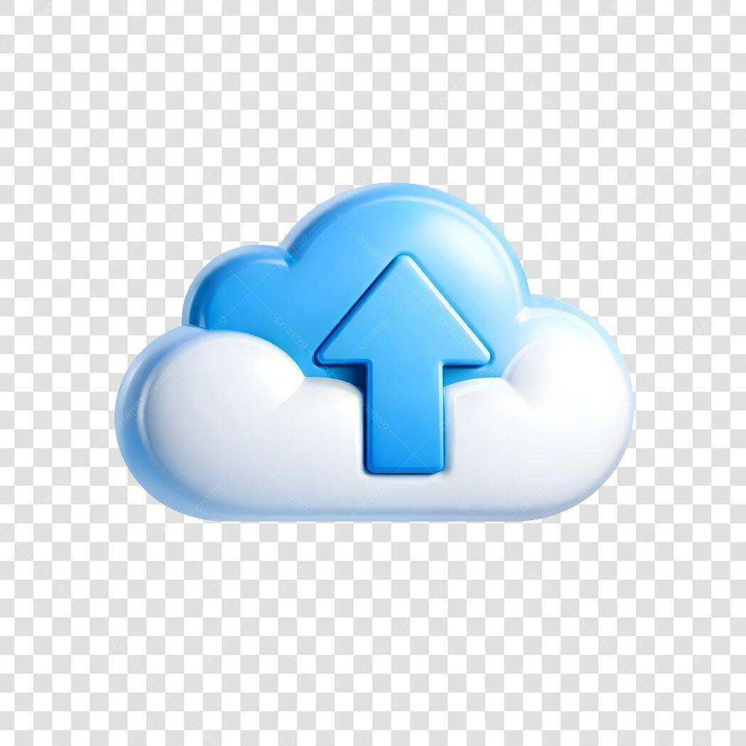 Elemento 3D Nuvem Upload Azul Branco PNG Fundo Transparente