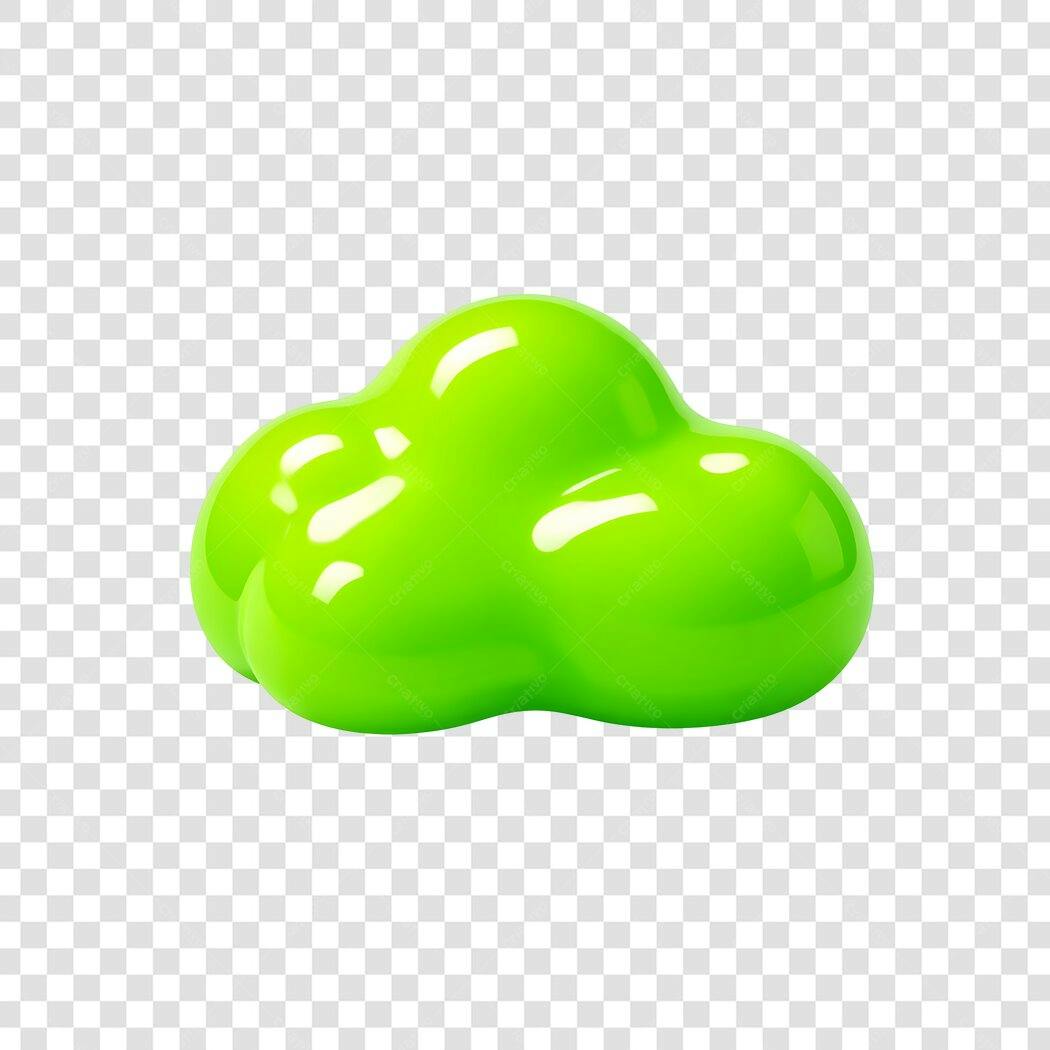 Elemento 3D Nuvem Verde Brilhante PNG Fundo Transparente
