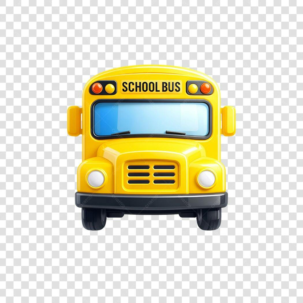 Elemento 3D Ônibus Escolar Amarelo PNG Fundo Transparente