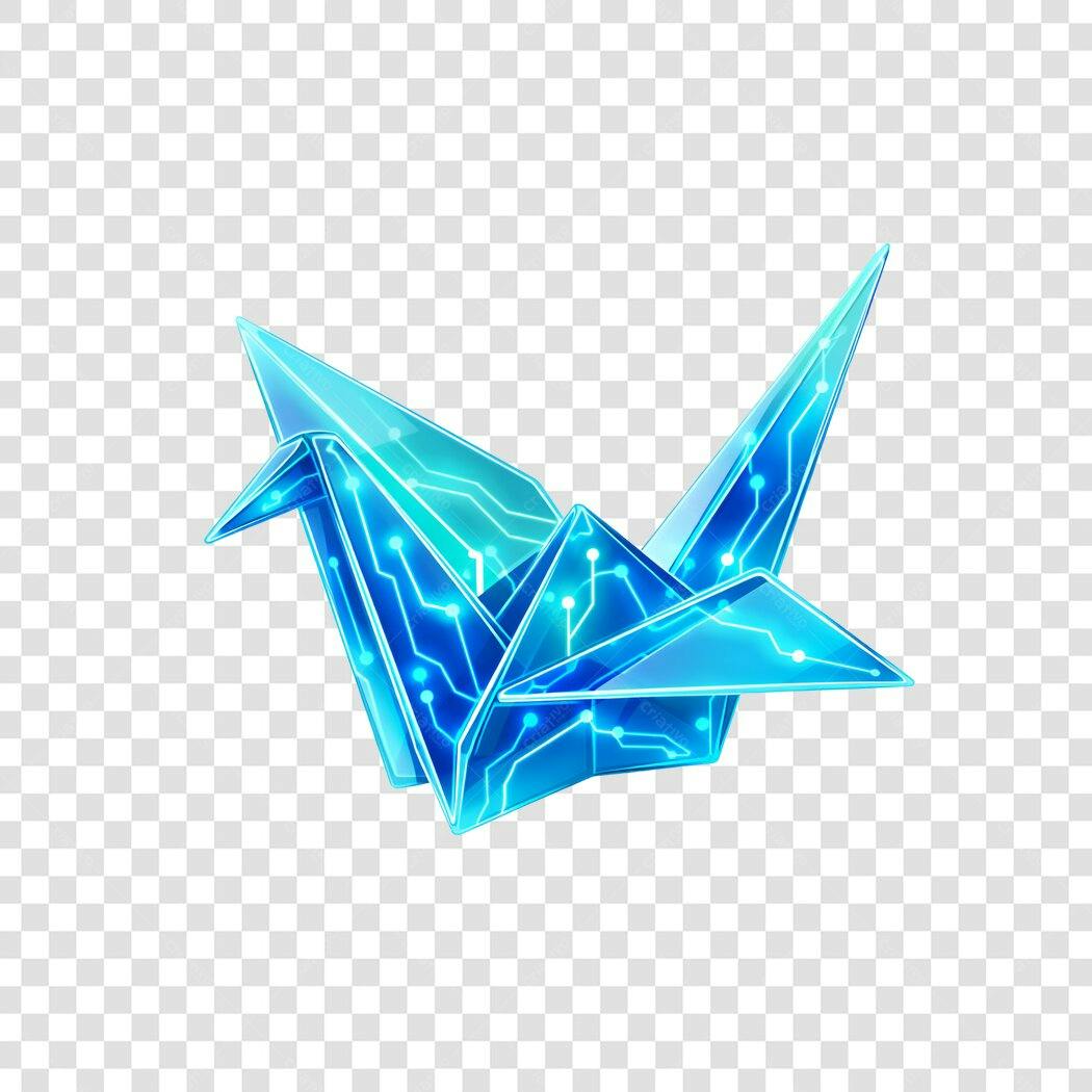 Elemento 3D Origami Garça Tecnologia Azul PNG Fundo Transparente