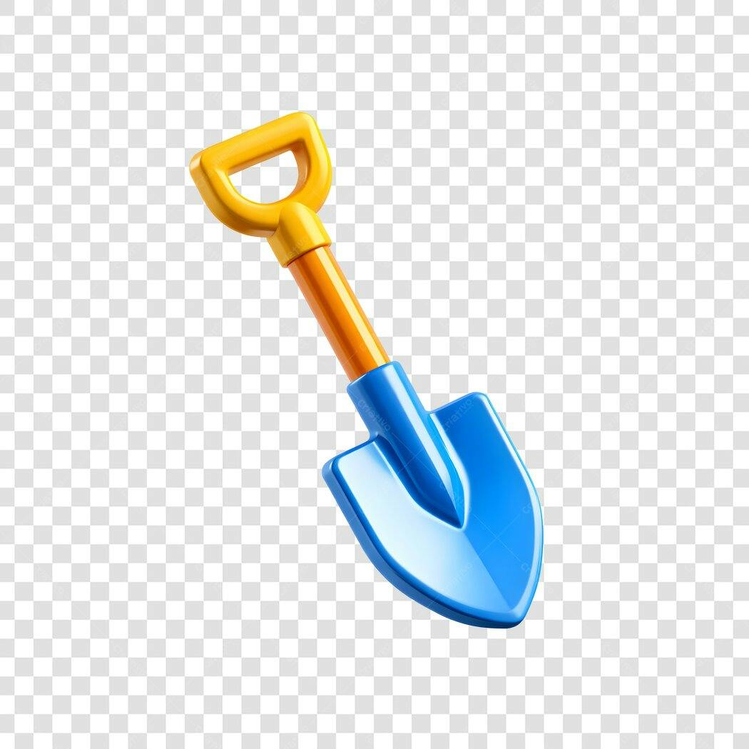 Elemento 3D Pá de Praia Azul e Amarela PNG Fundo Transparente