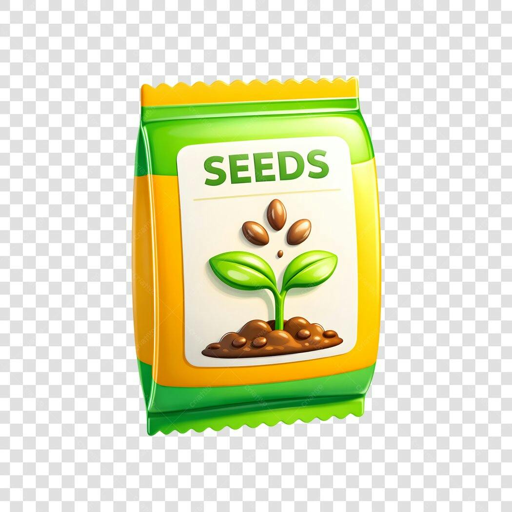 Elemento 3D Pacote Sementes Broto Verde PNG Fundo Transparente