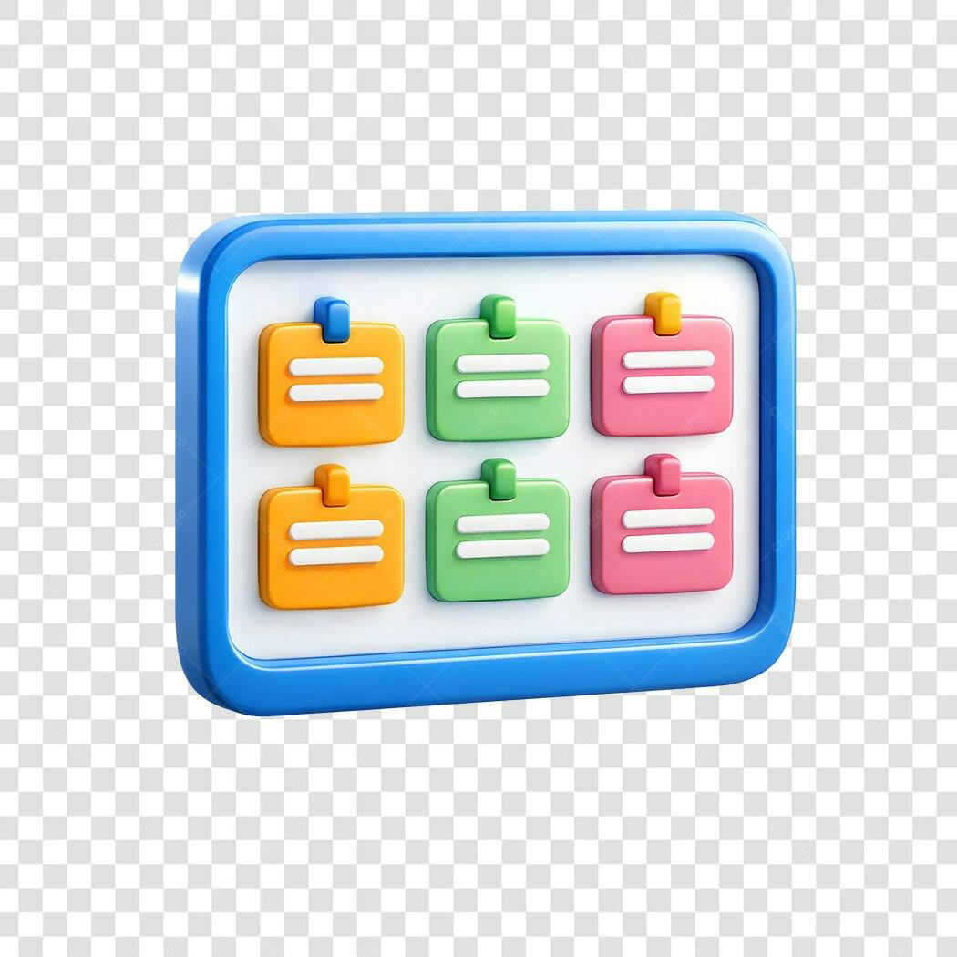 Elemento 3D Painel Notas Lembretes Coloridos PNG Fundo Transparente