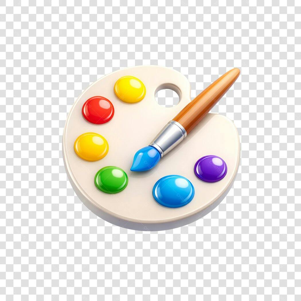 Elemento 3D Paleta Tinta Pincel Colorido PNG Fundo Transparente