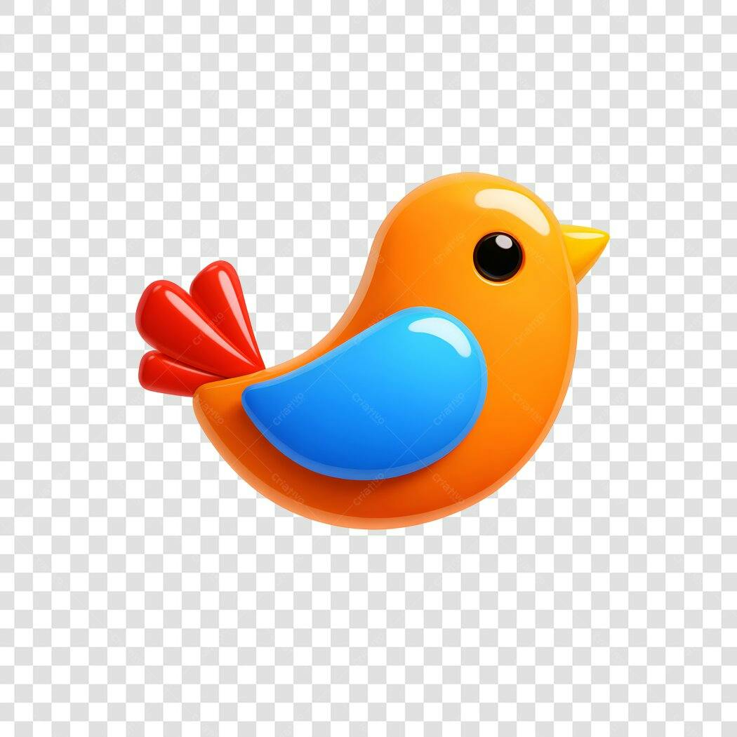 Elemento 3D Pássaro Laranja Azul Vermelho PNG Fundo Transparente