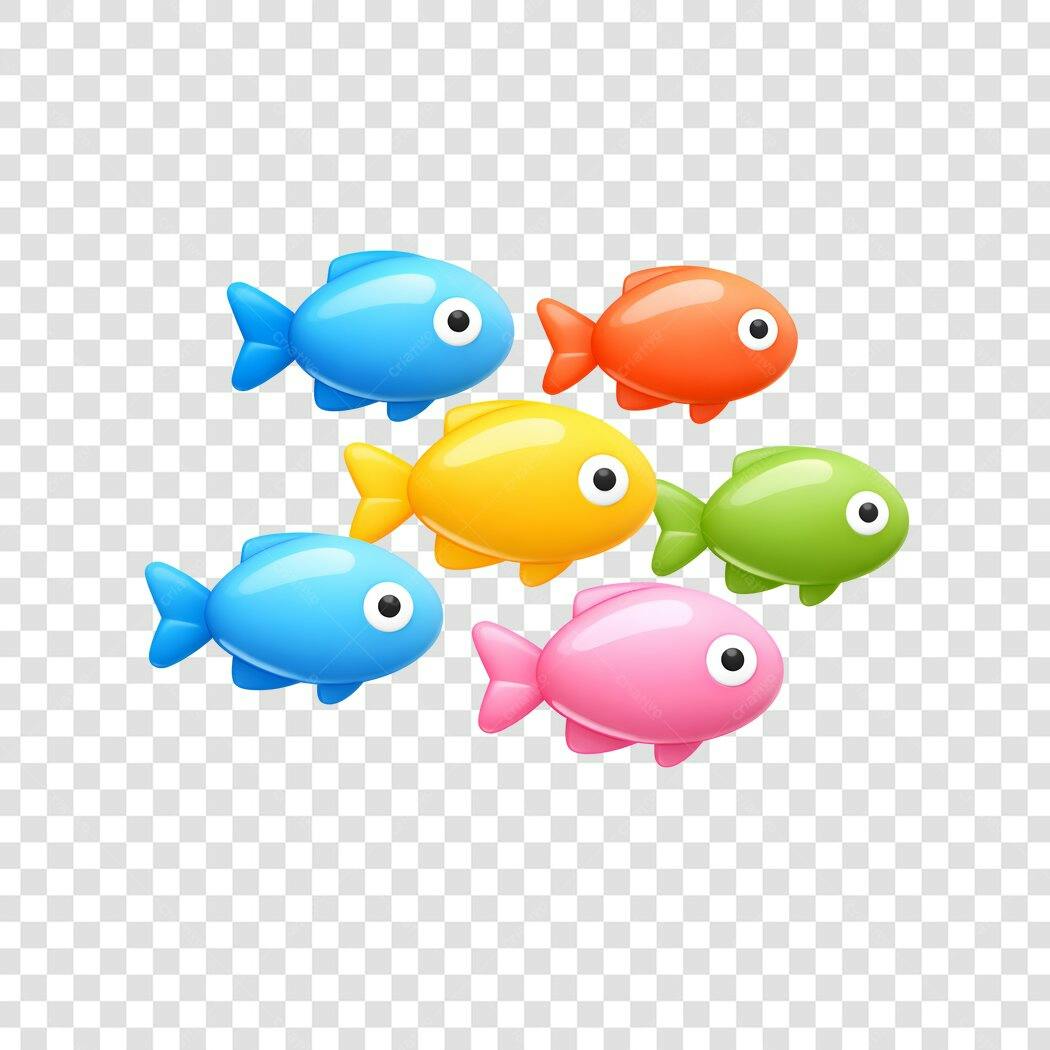 Elemento 3D Peixes Coloridos Brilhantes PNG Fundo Transparente