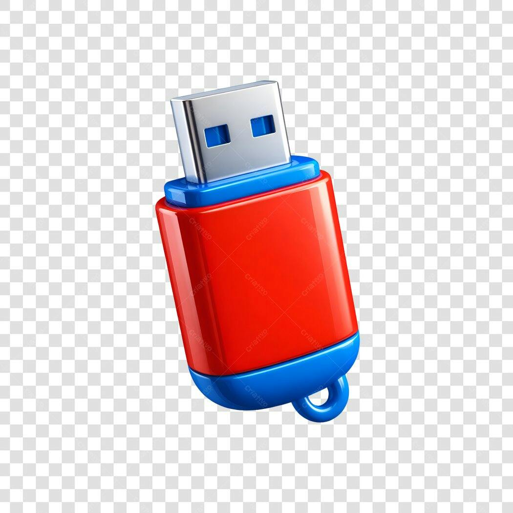Elemento 3D Pendrive Vermelho Azul Tecnologia PNG Fundo Transparente