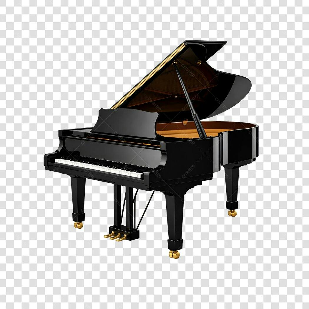 Elemento 3D Piano de Cauda Preto Clássico PNG Fundo Transparente