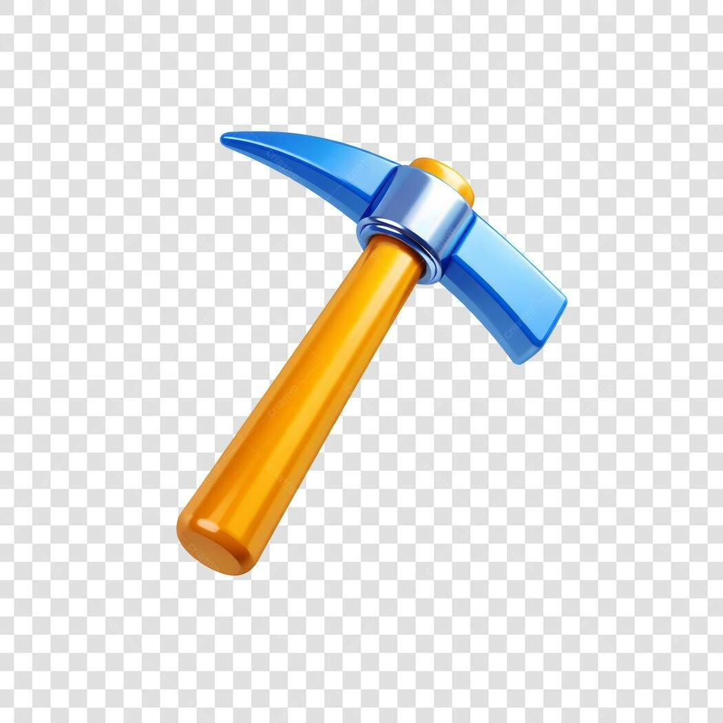Elemento 3D Picareta Mineração Azul Laranja PNG Fundo Transparente