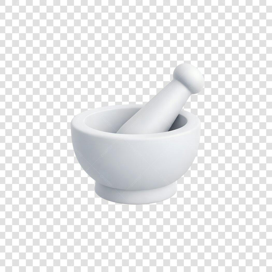 Elemento 3D Pilão e Mão de Gráfico Branco PNG Fundo Transparente