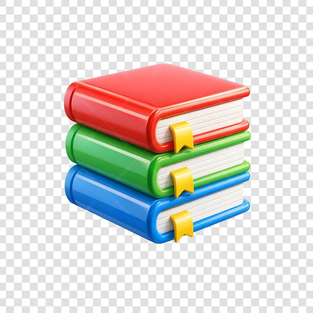Elemento 3D Pilha Livros Coloridos Educação PNG Fundo Transparente