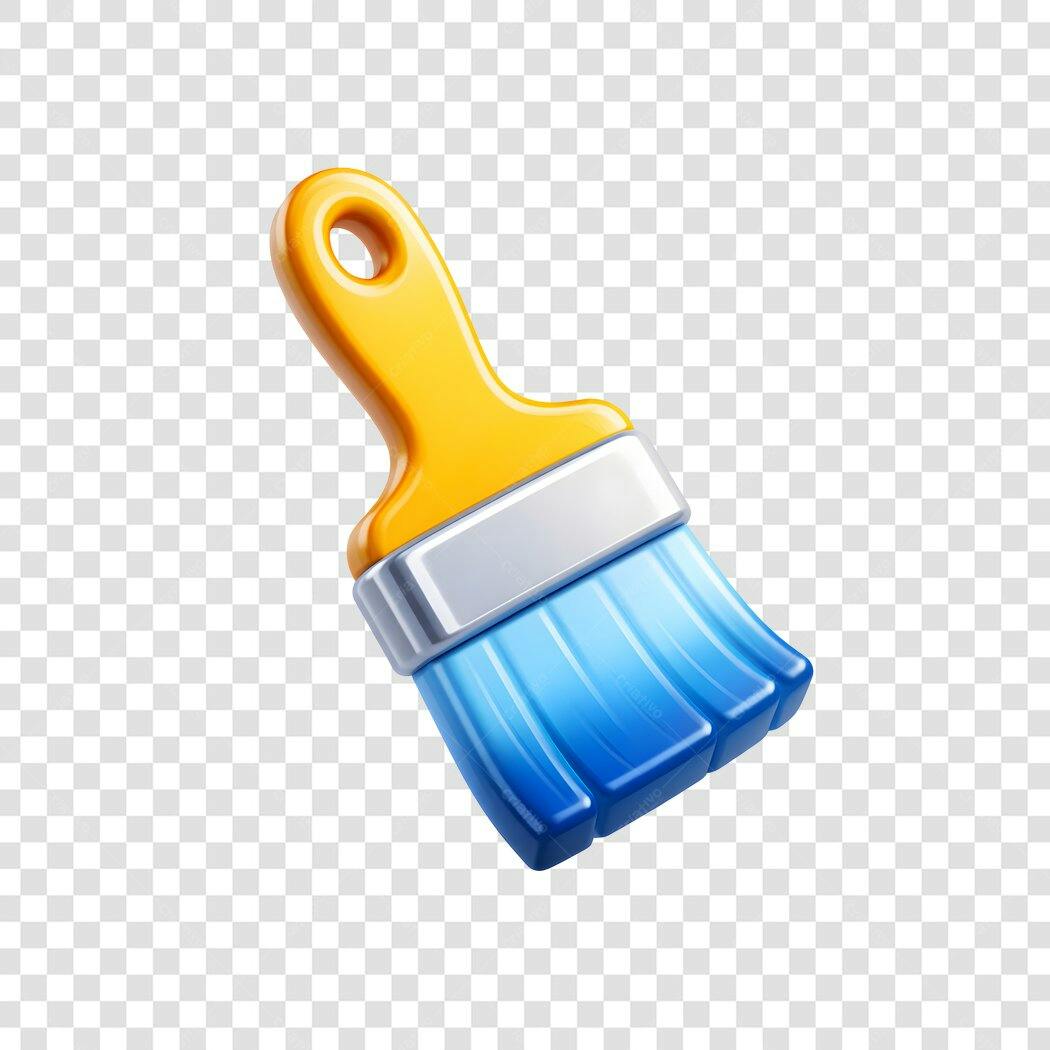 Elemento 3D Pincel Amarelo Azul Design PNG Fundo Transparente