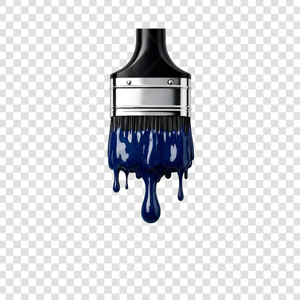 Elemento 3D Pincel Tinta Azul Escorrendo PNG Fundo Transparente