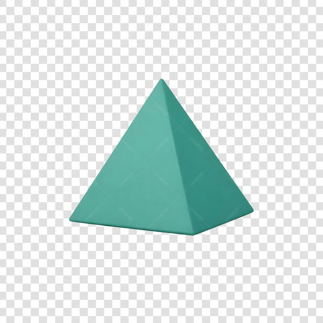 Elemento 3D Pirâmide Geométrica Verde Água PNG Fundo Transparente