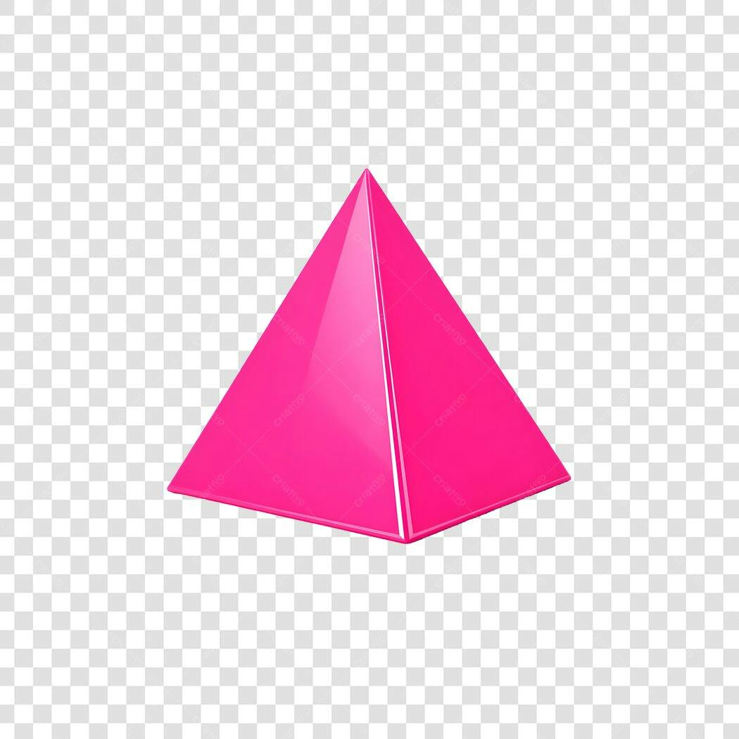 Elemento 3D Pirâmide Rosa Brilhante PNG Fundo Transparente