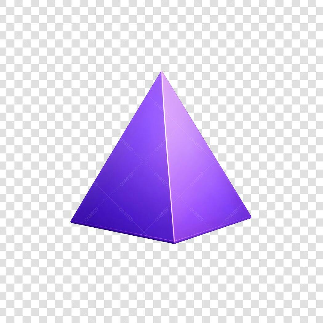 Elemento 3D Pirâmide Roxa Geométrica PNG Fundo Transparente