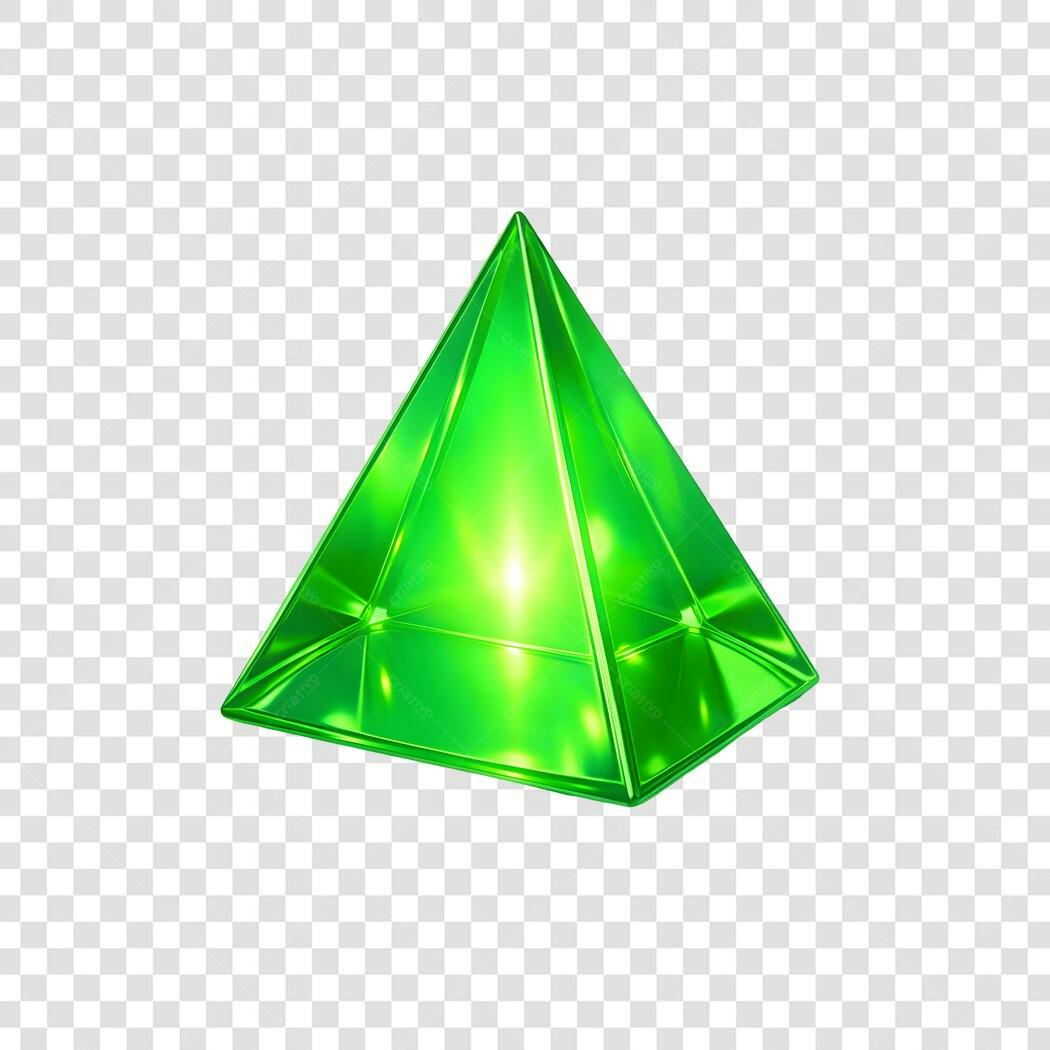 Elemento 3D Pirâmide Verde Esmeralda PNG Fundo Transparente