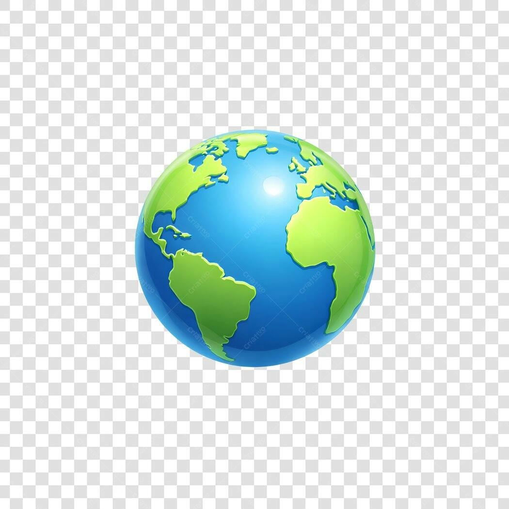 Elemento 3D Planeta Terra Globo Azul Verde PNG Fundo Transparente