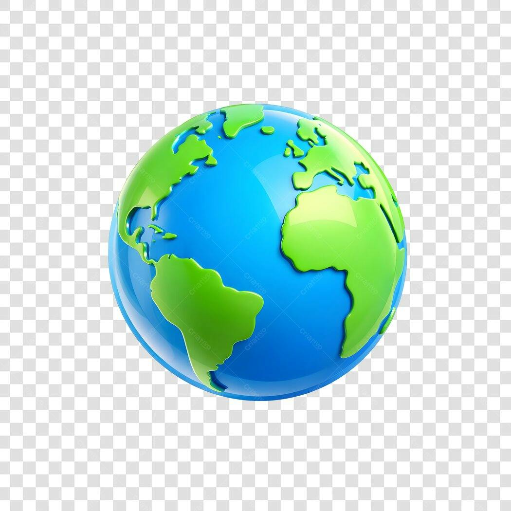 Elemento 3D Planeta Terra Globo Azul Verde PNG Fundo Transparente