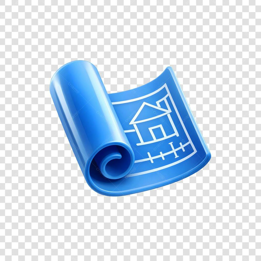 Elemento 3D Planta Baixa Arquitetura Azul PNG Fundo Transparente