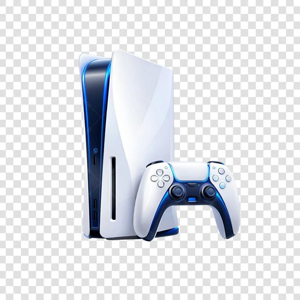 Elemento 3D Playstation 5 Console e Controle PNG Fundo Transparente