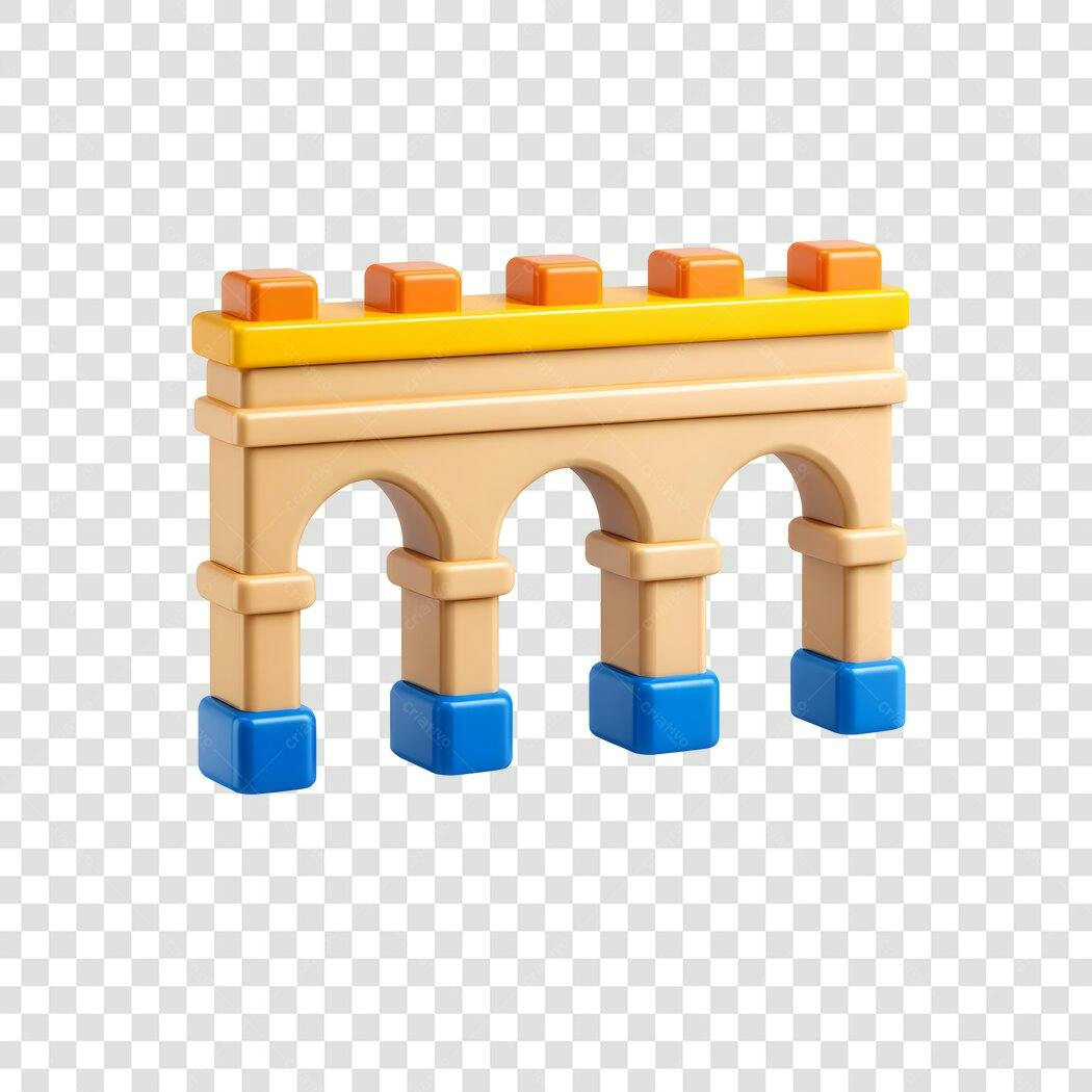 Elemento 3D Ponte Brinquedo Blocos Coloridos PNG Fundo Transparente