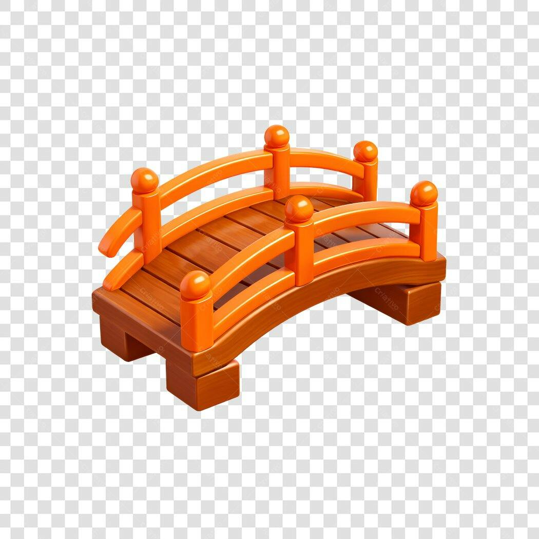 Elemento 3D Ponte Japonesa Laranja Marrom PNG Fundo Transparente