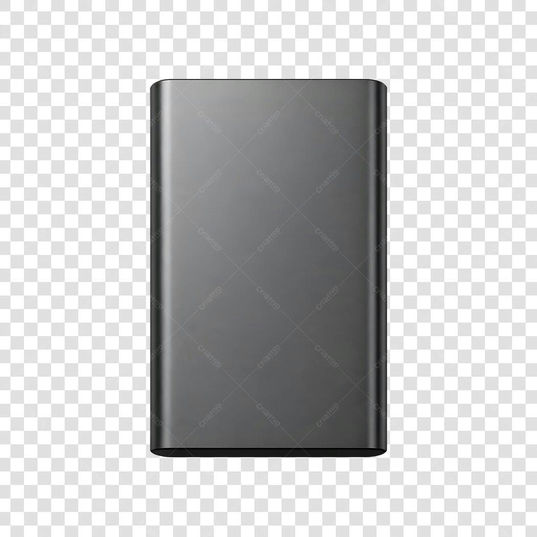 Elemento 3D Power Bank Cinza Dark PNG Fundo Transparente