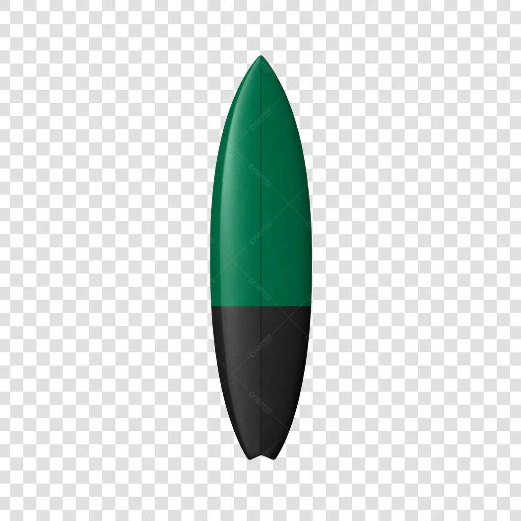 Elemento 3D Prancha Surf Verde Preto PNG Fundo Transparente
