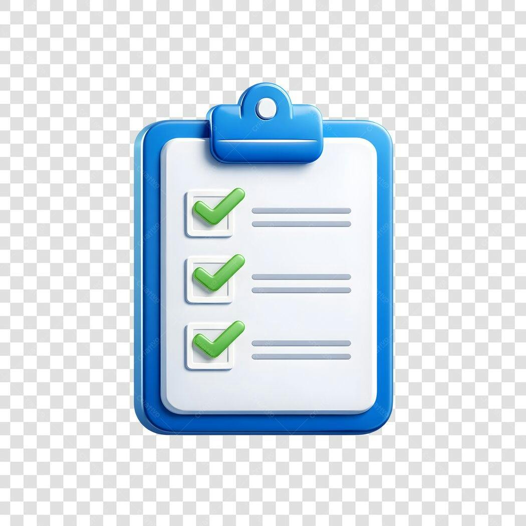 Elemento 3D Prancheta Checklist Azul Verde PNG Fundo Transparente