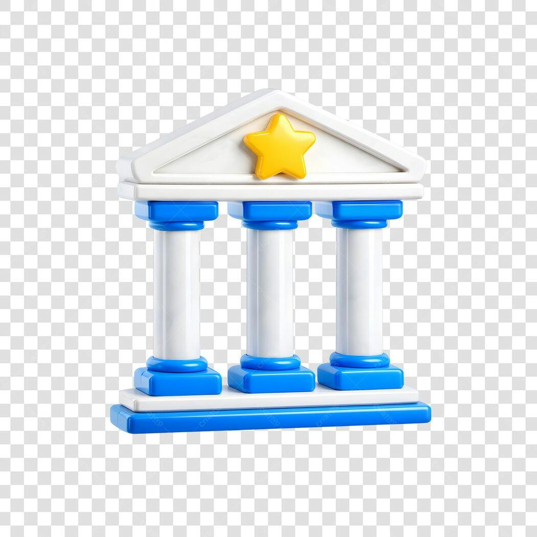 Elemento 3D Prédio Banco Justiça Estrela PNG Fundo Transparente