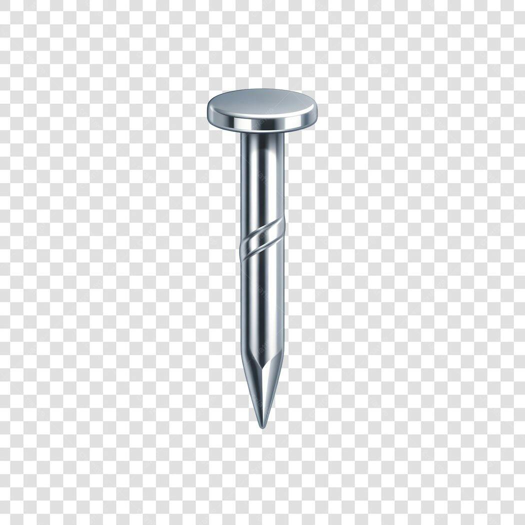 Elemento 3D Prego Metal Prateado PNG Fundo Transparente