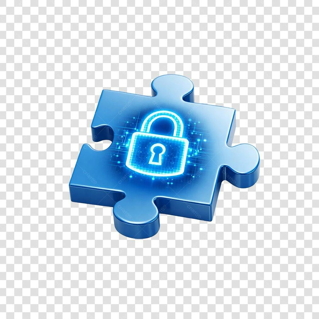 Elemento 3D Quebra-Cabeça Cadeado Segurança Digital PNG Fundo Transparente