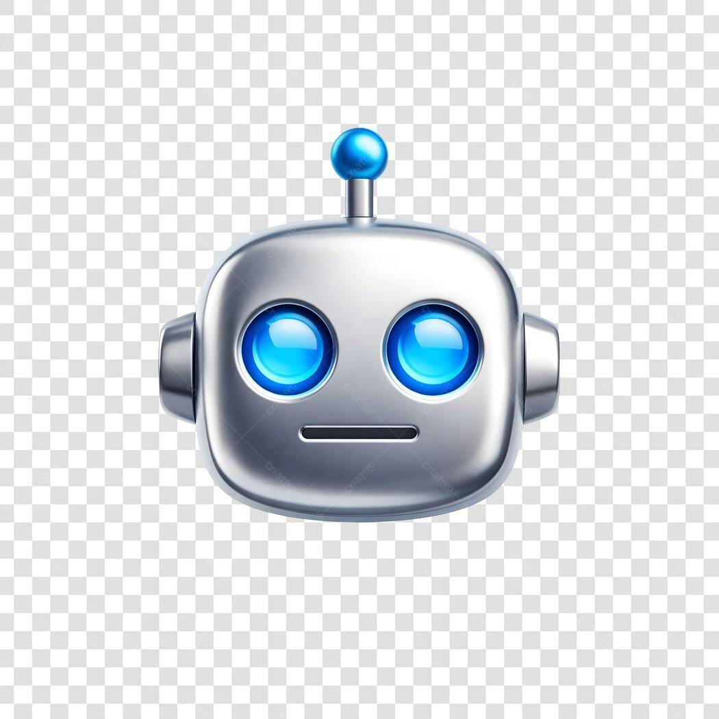 Elemento 3D Robô Prata Olhos Azuis PNG Fundo Transparente