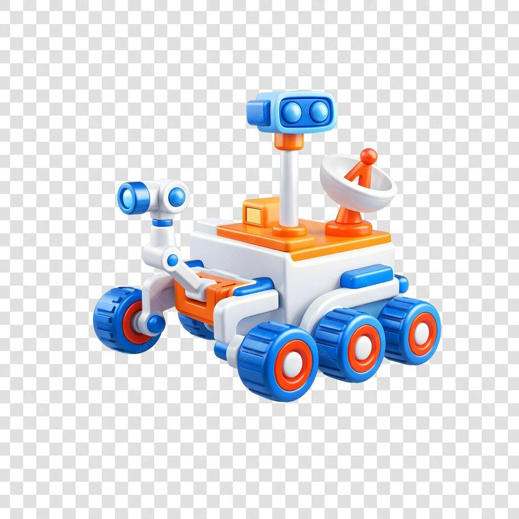 Elemento 3D Robô Rover Espacial Azul Laranja PNG Fundo Transparente