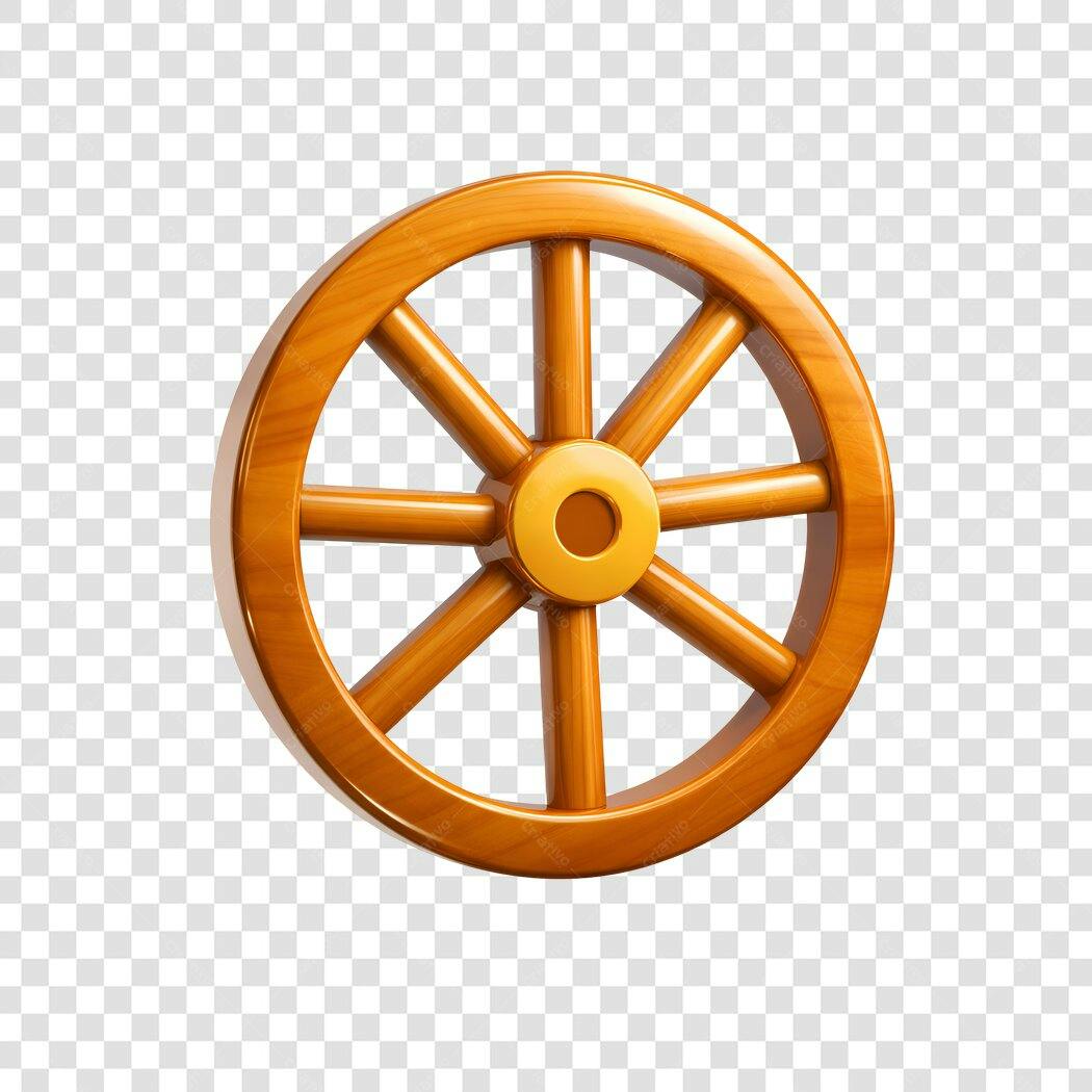 Elemento 3D Roda Carroça Madeira PNG Fundo Transparente