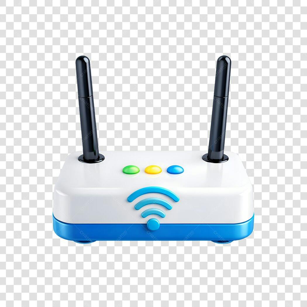 Elemento 3D Roteador Wi-Fi Internet Branco Azul PNG Fundo Transparente