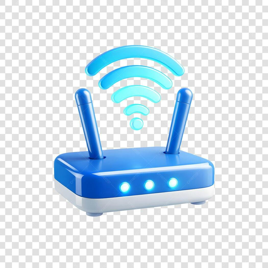 Elemento 3D Roteador Wifi Azul Brilhante PNG Fundo Transparente