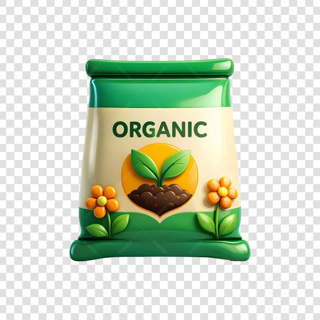 Elemento 3D Saco Adubo Orgânico Verde PNG Fundo Transparente