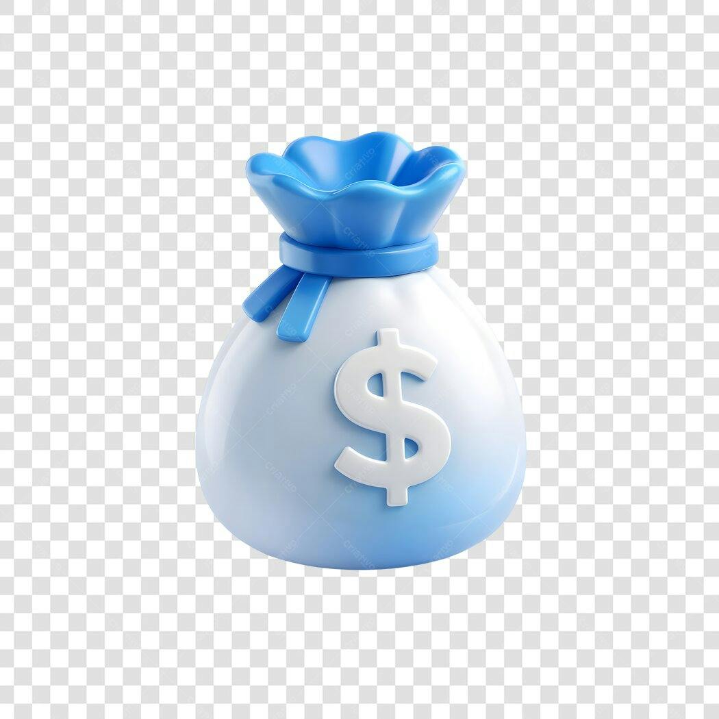 Elemento 3D Saco Dinheiro Dólar Azul PNG Fundo Transparente