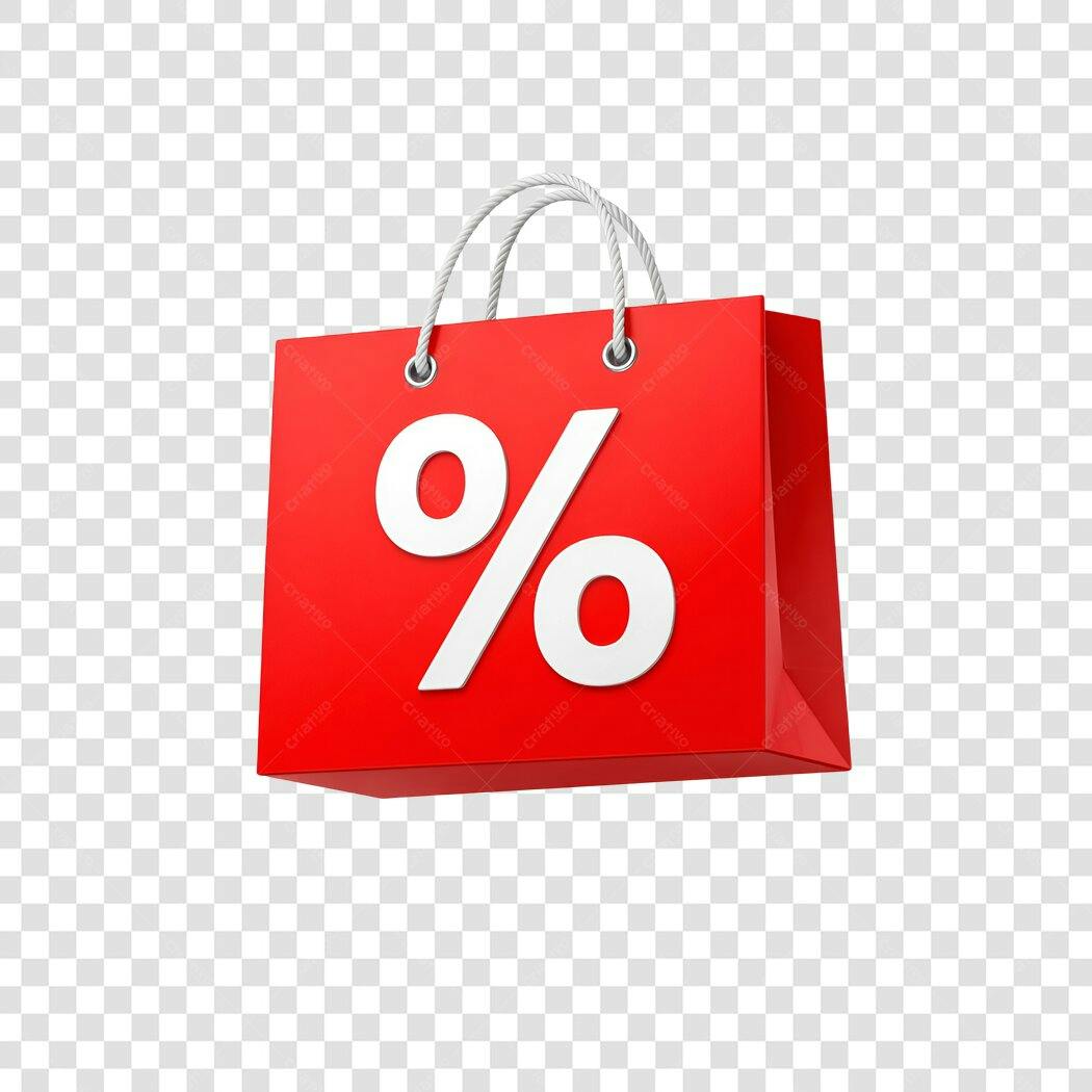 Elemento 3D Sacola de Compras Vermelha Desconto PNG Fundo Transparente