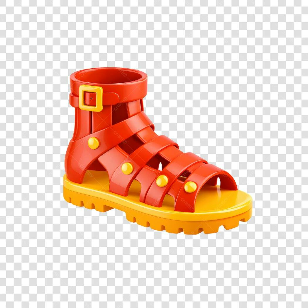 Elemento 3D Sandália Gladiador Laranja Amarelo PNG Fundo Transparente