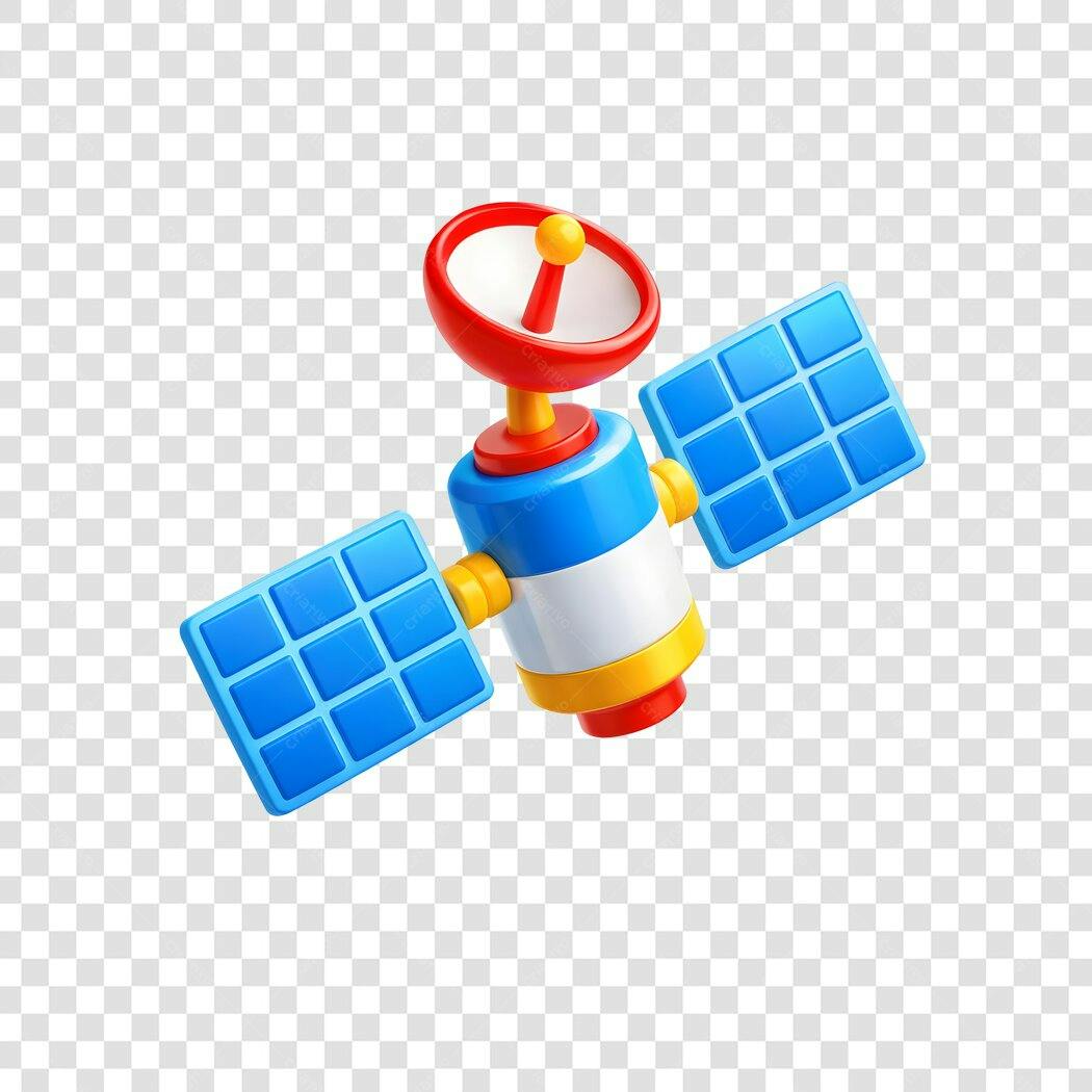 Elemento 3D Satélite Comunicação Azul Vermelho PNG Fundo Transparente