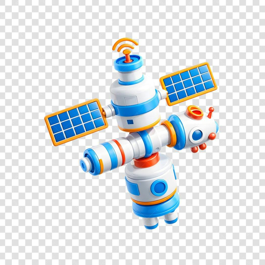 Elemento 3D Satélite Espacial Antena Painel Solar PNG Fundo Transparente